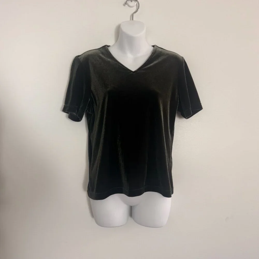 Y2K Olive Green Velvet Top | Kathie Lee Collection | V-Neck | Size M - Picture 2 of 8